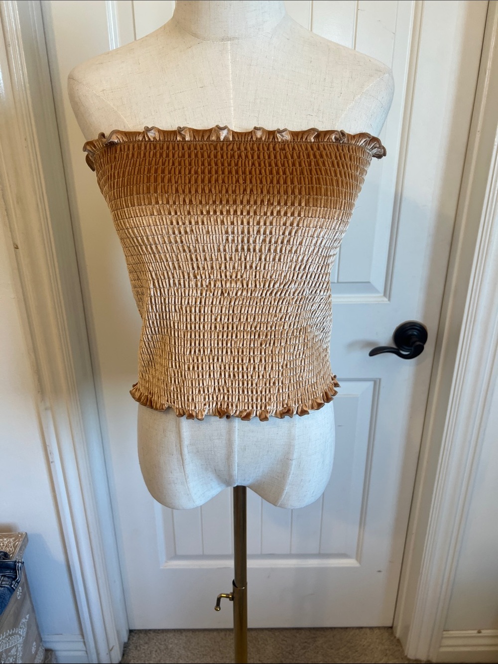 Heart Hips Smocked Strapless Camisole in Tan